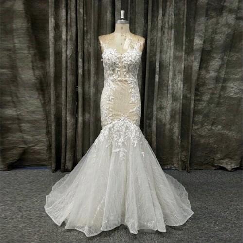 Sweetheart Glitter Lace Leaf Mermaid Bridal Gown Wedding Dress 2020