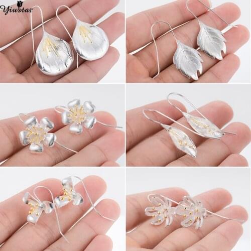 Yiustar Fashion Vintage Punk Earrings Jewelry Cute Silver Color Flower Leaf Stud Earings for Women Girls Best Wedding Gifts