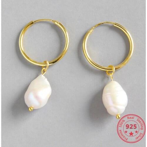 925 Silver Fashion European American Style Natural Freshwater Baroque Pearls Women Earrings 2019