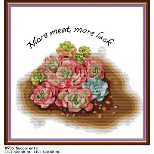 Counted Cross Stitch Kit Succulents Flower Stamped Thread 11CT 14CT Printed Fabric Decor Gift Embroidery Needlework Art Patterns