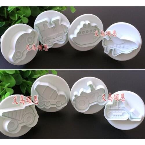 Cake Set 8pc 5.5cm Car Plane Boat Train Engineering Truck Plastic Plunger Cutter Cookie Mold Embossing Cake Decorating Tool DIY