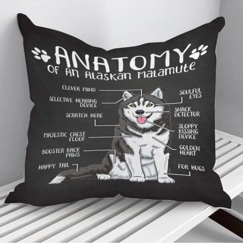 Anatomy Alaskan Malamute Throw Pillows Cushion Cover On Sofa Home Decor 45*45cm 40*40cm Gift Pillowcase Cojines Dropshipping
