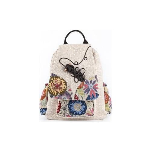New national string appliques women casual backrack!Nice floral prints Bohemian lady hasp backpacks Top-sale canvas backruck