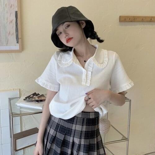 Summer 2021 new polo collar white short-sleeved T-shirt design feeling ins niche cultivate morality base on clothes