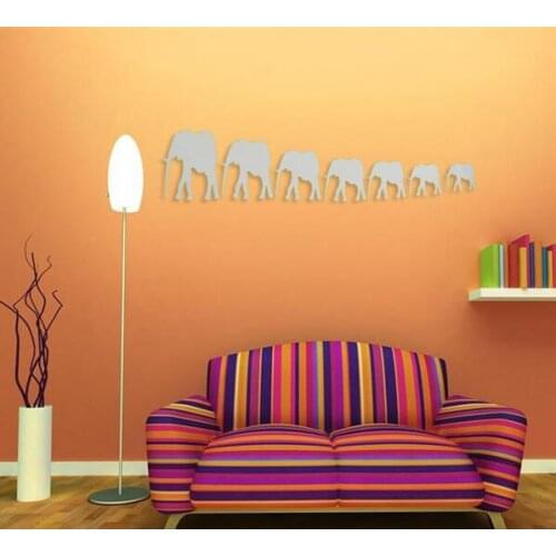New Arrvial!!! DIY Mirror Seven Cute Elephants Wall Stickers Home Decor Art Decal Acrylic Excellent Quality Home Decor