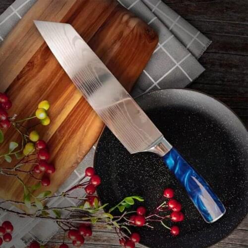 7.5 Inch Stainless Steel Chef Knife Laser Damascus Pattern Kitchen Slicing Knife Japanese Kirisuke Knife Super Sharp Blade Knive