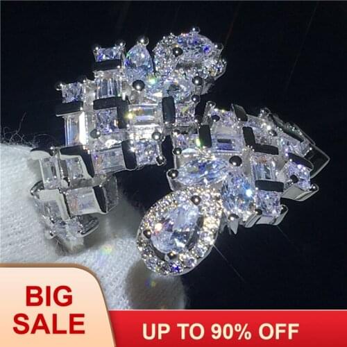 Office Lady Flower Jewelry Silver color ring AAAAA Zircon Cz Party wedding band rings for women Gift sizeable