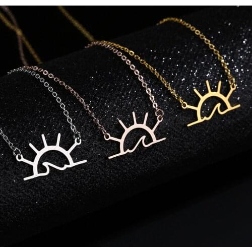 Cxwind Hip Hop Sunshine Pendant Necklace Charm Mountain Pendant Stainless Steel Choker Jewelry Gift For Women Men Wholesale