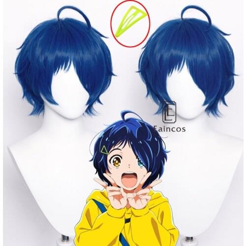 Anime Wonder Egg Priority Ai Ohto Cosplay Wig Dark Blue Short Hair Heat Resistant Synthetic Men Women Party Wigs With Hairpin