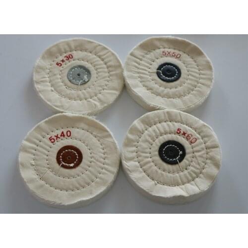 5 Pieces/Lot 5'' White/Yellow Cotton Polishing Wheel Cloth Buffing Wheel Arbor Round Wheel 30/40/50/60 layers Abrasive Tools