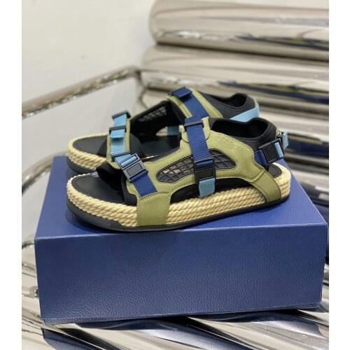 Black suede and mesh fabric mixed and matched printed sandals Nylon straps men beach daddy sandals 21ss new model sports sandals