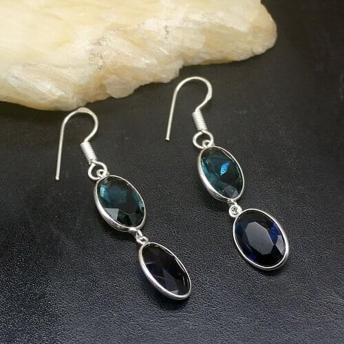 Gemstonefactory Big Promotion Single Unique 925 Silver Fashion Blue Topaz Women Ladies Gifts Dangle Drop Earrings 20212443