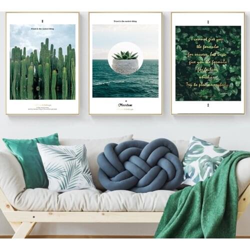 Nordic Decoration Green Leaf Plant Wall Art Canvas Painting Ocean Poster Cactus print Decorative Picture Living Room Home Decor