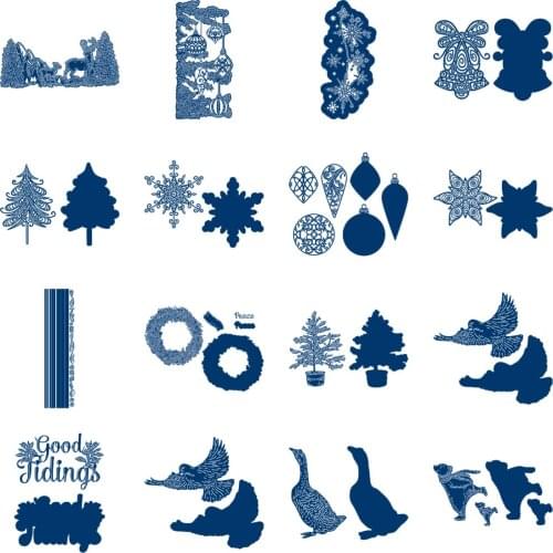Flower Christmas Goose Dove Tree Cutting Dies and Stamps Scrapbook Dariy Decoration Stencil Embossing Template Diy Greeting Card