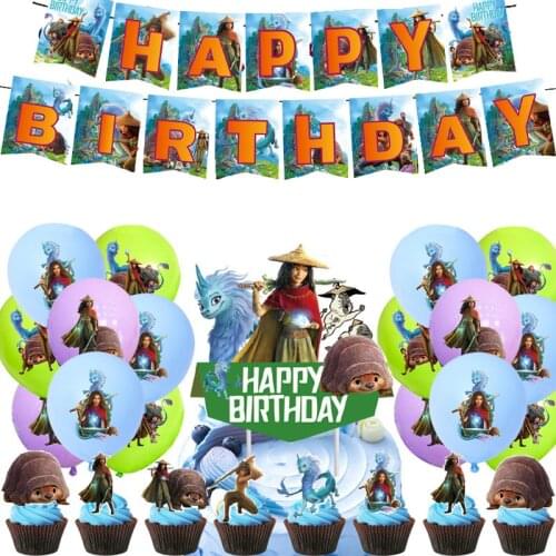 Raya and The Last Dragon Birthday Party Decoration Fantasy Movie Anime Banner Flag 12inch Latex Balloon Cake Toppers Supplies