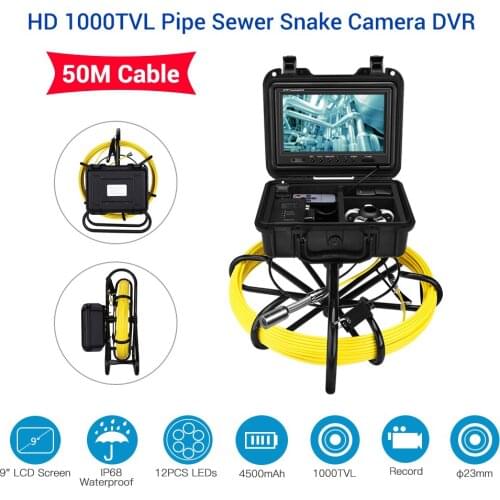 Eyoyo 9 Inch LCD Monitor 1000TVL 50M 23mm Pipe Inspection Video Camera,Drain Sewer Pipeline Industrial Endoscope Inspector