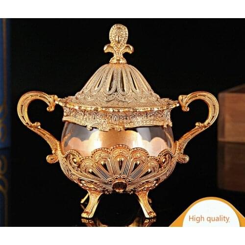 High Quality Alloy Glass Cruet Salt Jar New Peacock Pattern European Style Tea House Household Sugar Bowl
