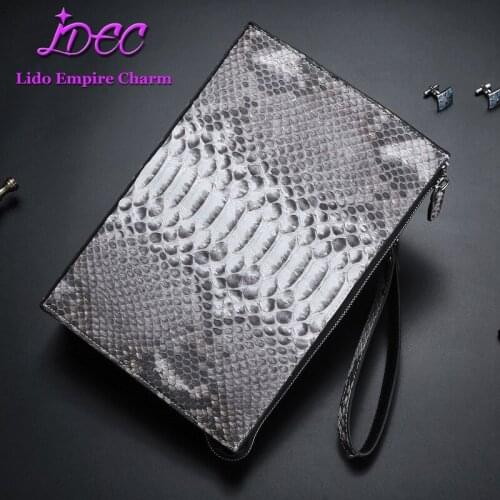High-end mens business clutch bag real Python skin Large capacity envelope bag handbag