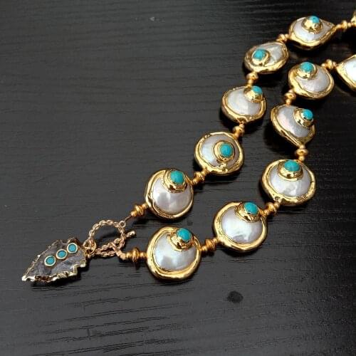 Y·YING Freshwater Cultured White Coin Pearl Blue Crystal White Quartz Arrowhead Charm Necklace