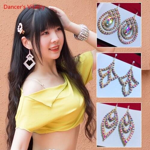 Belly Dance Female Adult High-end Exquisite Earrings jewelry Handmade Colored Diamond Performance Ear Accessories