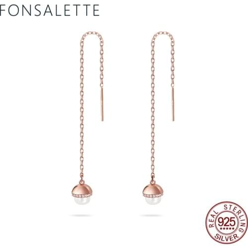 New Fashion Earrings Freshwater Pearl CZ Long Chain Ear Rose Gold Threader Drop Dangle Earrings Women Jewelry Christmas Giftzk40