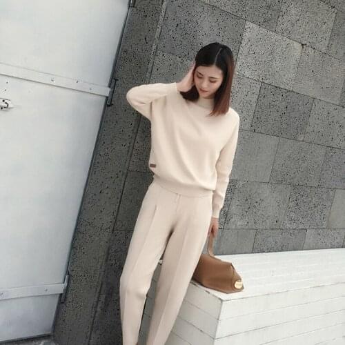 Womens sweater set fashion casual loose two-piece shirt trousers feet harem pants 4 color knit sportswear womens 2 sets