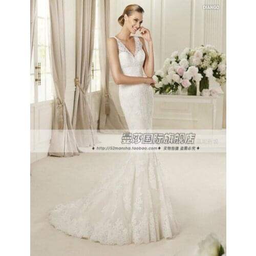 Free shipping 2016 formal dress brides long maxi dress fairy bag fish tail elegant sexy mermaid lace backless wedding dresses