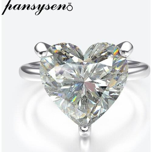 PANSYSEN 100% 925 Sterling Silver 9CT Simulate Moissanite Ruby Gemstone Heart Rings for Women Wedding Fine Jewelry Ring Gifts