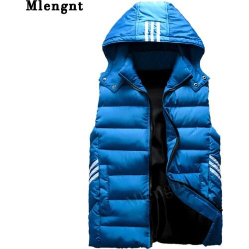 Winter Men Vest Simple Solid Thermal Sleeveless Jacket Hat Detachable Fashion Stripe Coats Windproof Thicken Unloading Waistcoat
