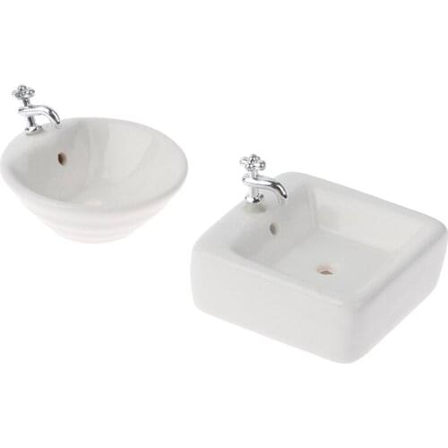1:12 Dollhouse Miniature Bathroom Sink Ceramic Wash Basin Model Accessories Toys