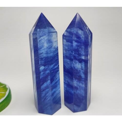 1pcs 7-9cm Natural Blue melting stone Hexagonal Column Crystal Point Mineral Ornament Magic Repair Home Decoration Decoration