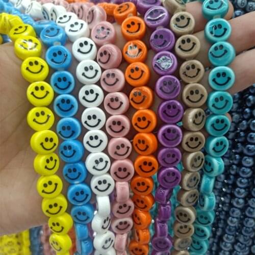 20pcs 10mm Smile Face Ceramic Beads Loose Spacer Yellow/White/Blue/Orange/Purple/Pink/Green Color Ceramics Bead DIY Bracelet