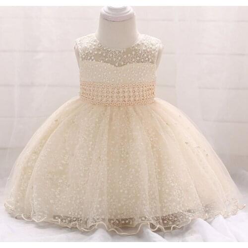 2021 Summer Vestido Infant Beading Baptism Dress Frocks Baby Girl Dress Pageant Voile Princess Dress 1st Birthday Party 1 2 Year