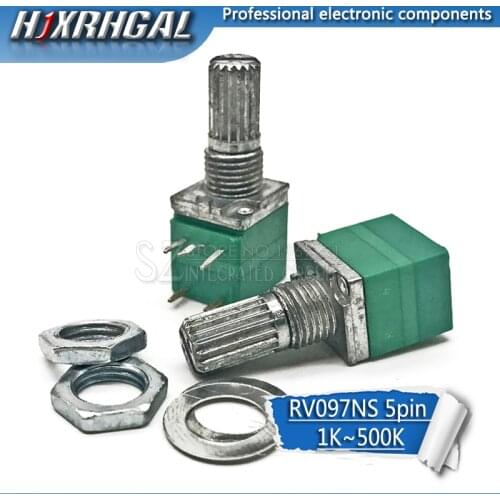 5pcs RV097NS 5K 10K 20K 50K 100K 500K with a switch audio 5pin shaft 15mm amplifier sealing potentiometer hjxrhgal