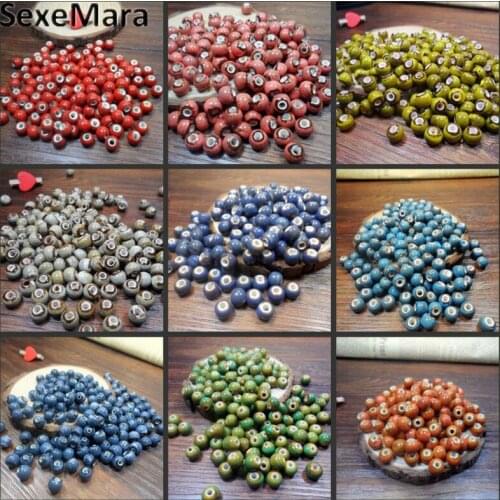 50PCS 8mm Chinese Traditional Crafts Flower Glaze Ceramic Beads with Big Hole Handmade DIY Ethnic Jewelry Making Accessories