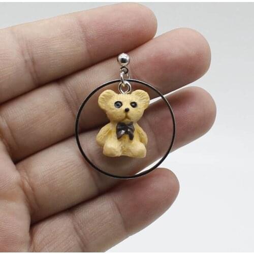 Acrylic bear and bow earrings, exquisite jewelry womens Korean fashion animal ears jewelry gifts