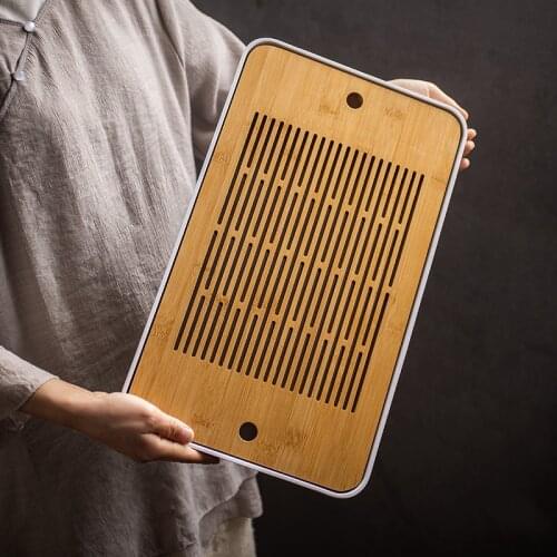 Bamboo Panel Tea Tray Drainage Water Storage Kung Fu Tea Set Tea Board Table Chinese Tea Ceremony Tools Melamine Bottom Plate