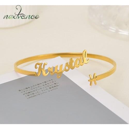 Nextvance Customized Nameplate Name Bracelet Gold Personalized Custom 12 Constellations Cuff Bangle For Woman Man Birthday Gift