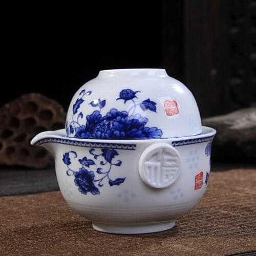 Tea Set Include 1 Pot 1 Cup Elegant Gaiwan Beautiful and Easy Teapot Kettle Blue and White Porcelain Teapot