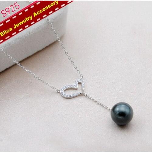 Heart Design Micro Rhinestone Pendant Chain Accessory S925 Sterling Silver Pearl Pendant Necklace Findings 3Pieces/Lot