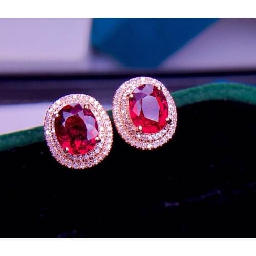 E524 Fine Jewelry Real 18K Rose Gold Red Tourmaline 2.6ct Gemstone Drop Earrings for Women