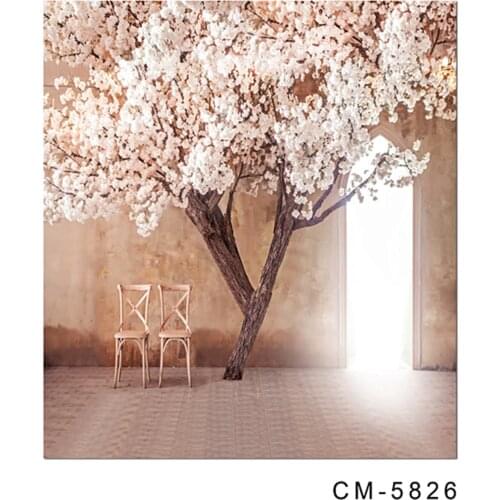 Photography Background 5x7 Pink Flower Trees Wooden Chair For Wedding Photo Shoots Real Professional Backdrops for Photo Studio