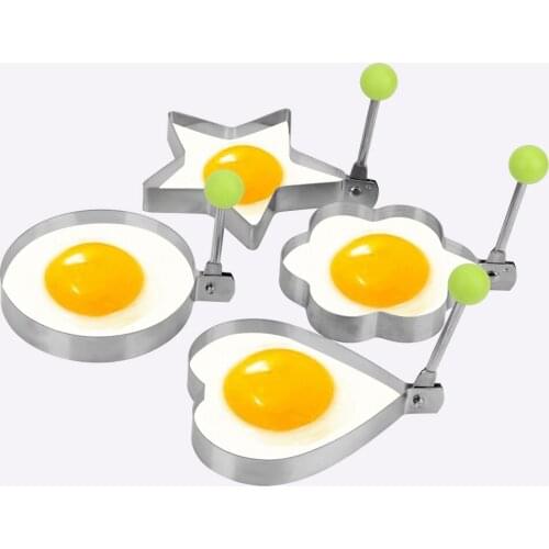 Fried Egg Shaper Egg Pancake Ring Mold Stainless Steel Omelette Egg Frying Mold 4Pcs/set Love Flower Round Star Molds
