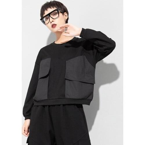 Ladies spring and Autumn new niche design personality splice pocket street hip hop all-match large casual jacket