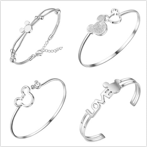 2020 Hot Sale Silver Color Mickey Shape Cuff Bangles & Bracelet Woman Fashion Jewelry Party Gift Drop Shipping