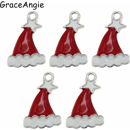GraceAngie 10PCS Christmas Handmade Necklace Santa Claus Hats Bracelet Enamel Charms Pendants Festival Zinc Alloy DIY Jewelry