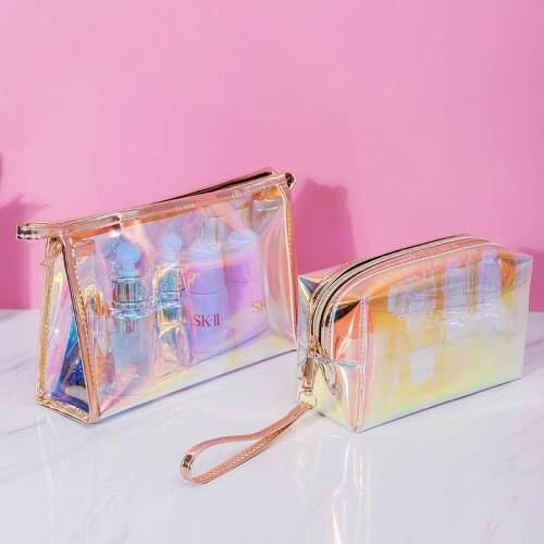 Custom Private Label Laser Cosmetic Bag Women Make Up Case Waterproof TPU Lady Travel Storage Bag Beauty Organizer Wholesale