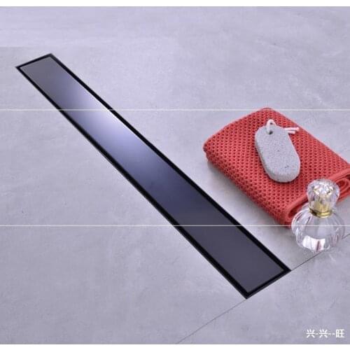 Custom 304 STAINLESS STEEL matte black floor drain, invisible tiled bathroom deodorant floor drain Square long strip floor drain
