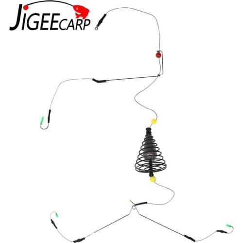 JIGEECARP 1/2 Set Carp Fishing Groundbait Feeder Rigs Ready Made with Lead Bait Cage Swivel 3 Arms Barbed Hooks Fishing Tackle