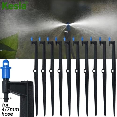 KESLA 10PCS Garden 360 Degrees Watering Sprinklers Mist Nozzles on 450MM Stake For 4/7mm Irrigation Micro Drip Sprays Greenhouse